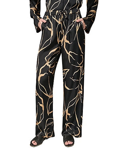  Coordinating Printed Satin Drawstring Wide Leg Pants