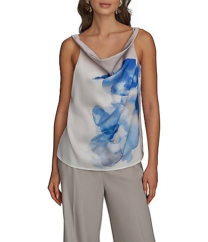 Donna Karan Cowl Neck Sleeveless Charmeuse Top