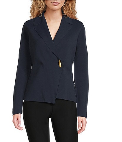 Donna Karan Crepe Yarn Notch Lapel Long Sleeve One-Button Jacket