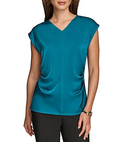 Donna Karan V-Neck Cap Sleeve Top