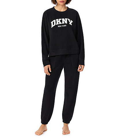 Donna Karan DNKY Solid Round Neck Long Sleeve Sweatshirt & Stretch Fleece Jogger Pajama Set