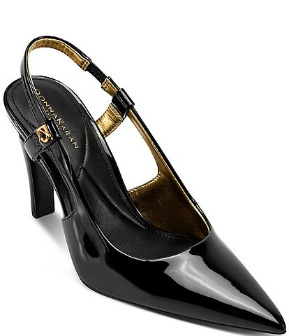 Donna Karan Donna Patent Leather Pointed Toe Slingback Pumps