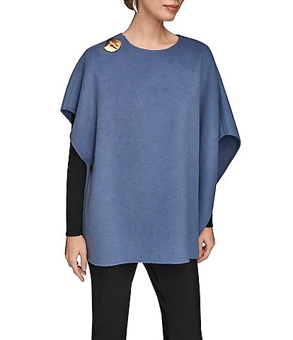 Donna Karan Double Faced Wool Blend Gold Hardware Oversized Cape