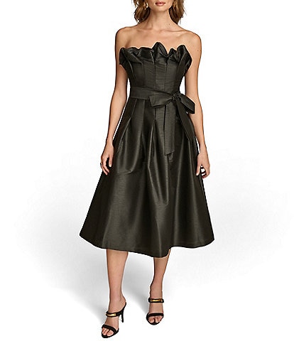 Donna Karan Dupioni Strapless Pleated A-Line Cocktail Dress