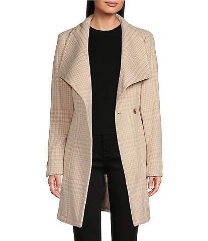 Donna Karan Envelope Collar Long Sleeve Belted Wool Blend Wrap Coat