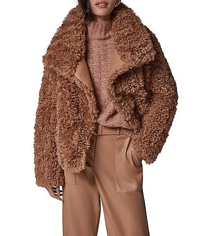 Donna Karan Faux Fur Mock Neck Long Sleeve Front Button Jacket
