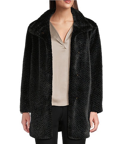 Donna Karan Faux Fur Stand Collar Button Front Coat