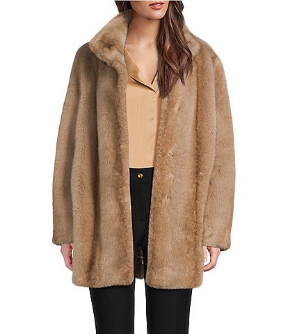 Donna Karan Faux Fur Stand Collar Button Front Coat