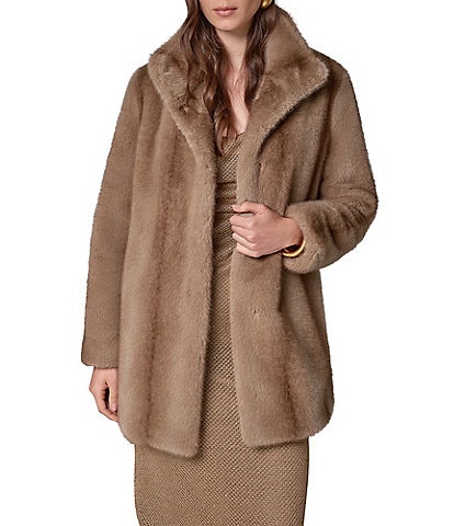 Donna Karan Faux Fur Stand Collar Single Breasted Coat