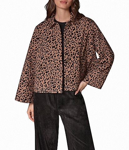 Donna Karan Flocked Canvas Printed Bell Sleeve Jacket