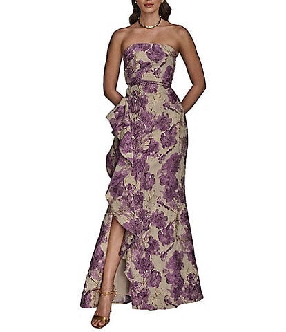 Donna Karan Floral Brocade Strapless Dress