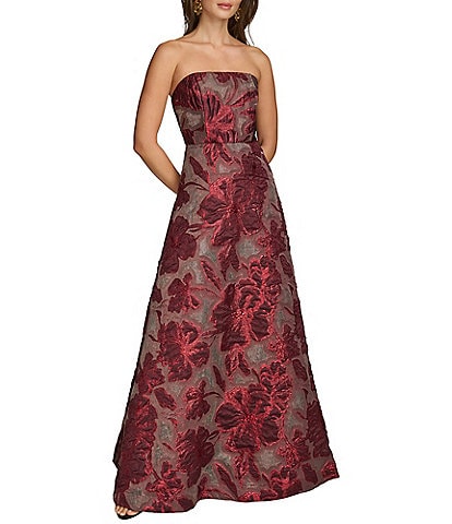 Donna Karan Floral Jacquard Organza Strapless Gown