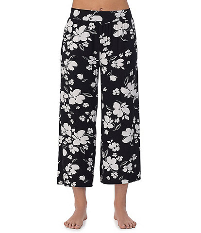 Donna Karan Floral Jersey Knit Cropped Lounge Pants