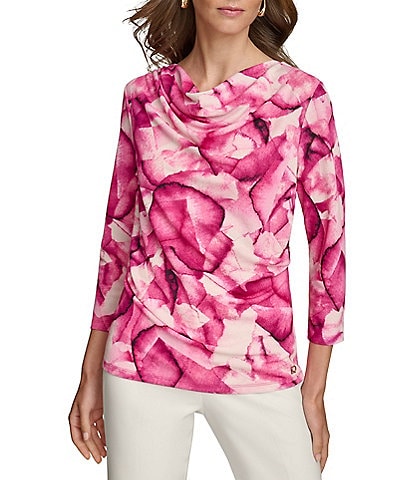 Donna Karan Floral Print Drape Front 3/4 Sleeve Blouse