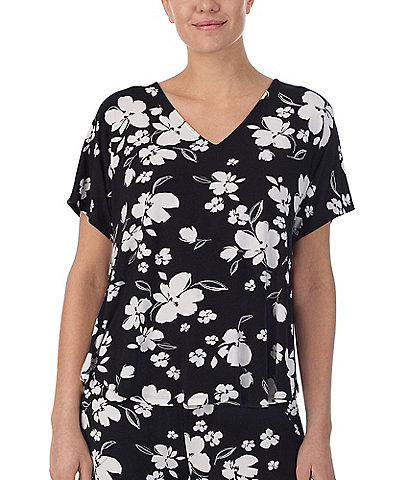 Donna Karan Floral Short Sleeve Jersey Knit Coordinating Lounge Top