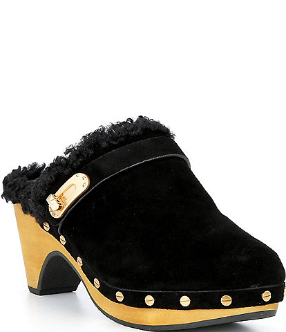 Donna Karan Idella Studded Faux Shearling Lined Clogs