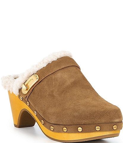 Donna Karan Idella Studded Faux Shearling Lined Clogs