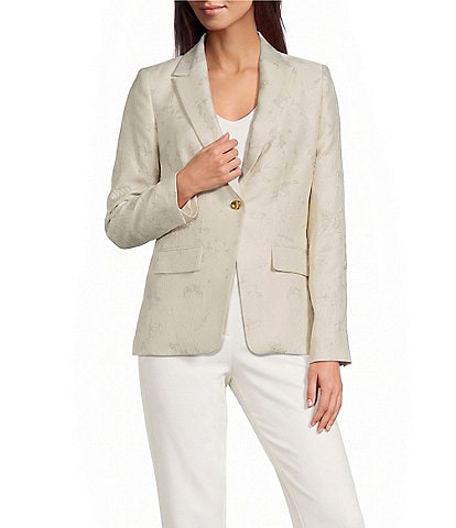 Donna Karan Jacquard Notch Lapel 1 Button Jacket
