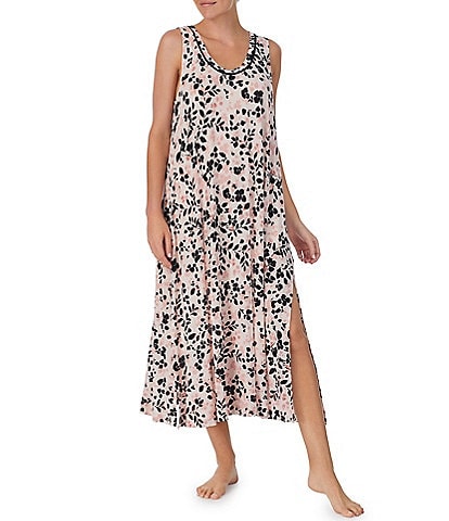 Donna Karan Jersey Knit Floral Sleeveless Scoop Neck Nightgown