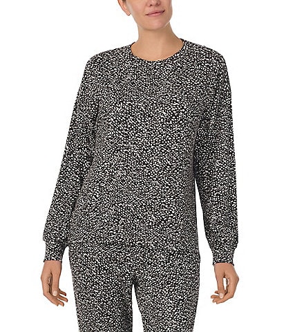 Donna Karan Knit Long Sleeve Round Neck Coordinating Texture Print Lounge Top