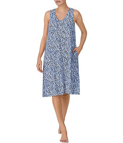 Donna Karan Knit Micro Modal Sleeveless V-Neck Side Slit Lounge Dress