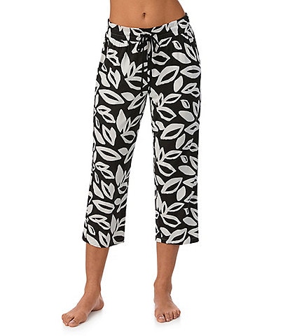 Donna Karan Leaf Print Knit Coordinating Cropped Pajama Pants