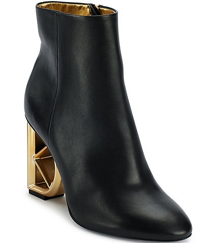 Donna Karan Leather Gold Heel Booties