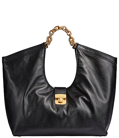 Donna Karan Leno Leather Chain Handle Buckle Tote Bag