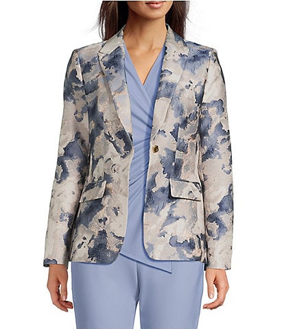 Donna Karan Metallic Jacquard Notch Lapel 1-Button Jacket