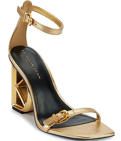 Donna Karan Metallic Leather Ankle Strap Sandals