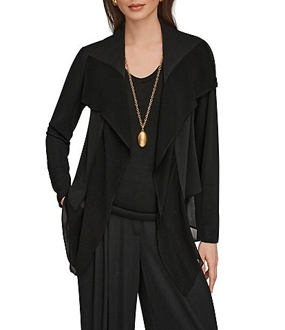 Donna Karan Mix Media Ruffle Front Jacket