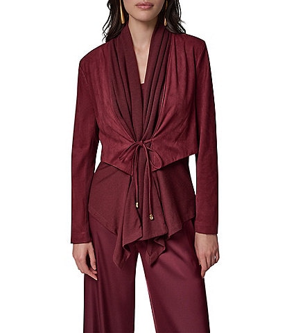 Donna Karan Mixed Media Collared Neck Long Sleeve Belt Tie Coordinating Jacket