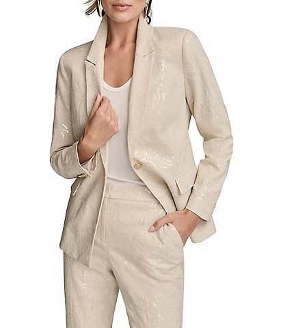Donna Karan Notch Collar Embellished 1-Button Jacket