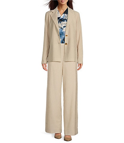 Donna Karan Notch Collar Long Sleeve Jacket & Coordinating Wide Leg Pants