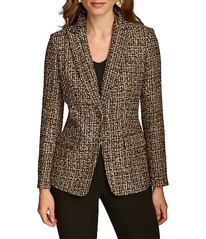 Donna Karan Novelty Tweed 1-Button Peak Lapel Blazer