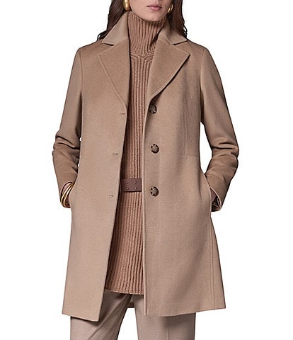 Donna Karan Petite Size Cashmere Blend Notch Collar Single Breasted Reefer Coat