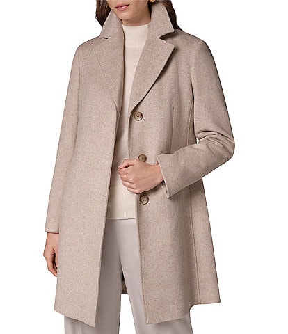 Donna Karan Petite Size Cashmere Blend Notch Collar Single Breasted Reefer Coat