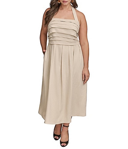 Donna Karan Plus Size Halter Neck A-Line Midi Dress