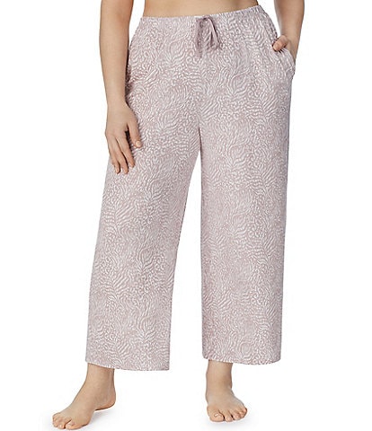 Donna Karan Plus Size Knit Animal Texture Print Pocketed Coordinating Cropped Lounge Pant