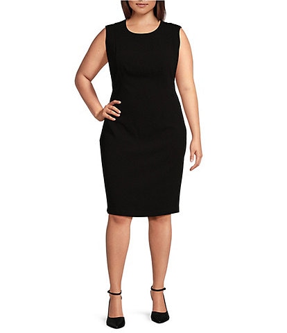 Donna Karan Plus Size Sleeveless Crew Neck Sheath Dress