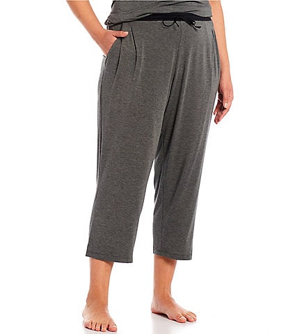 Donna Karan Plus Size Solid Basic Jersey Knit Drawstring Coordinating Cropped Sleep Pants
