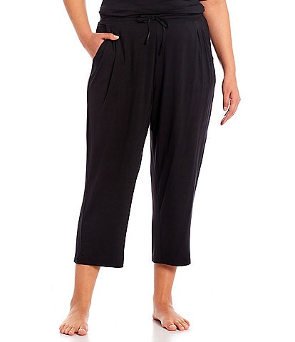 Donna Karan Plus Size Solid Basic Jersey Knit Drawstring Coordinating Cropped Sleep Pants