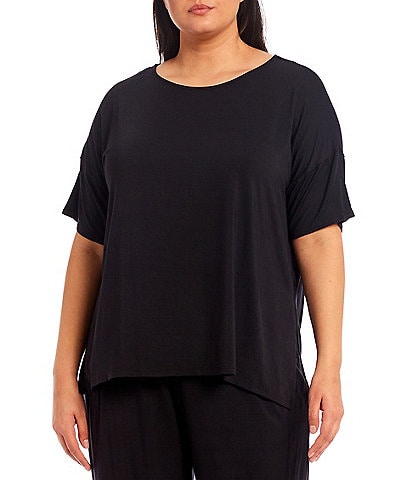 Donna Karan Plus Size Solid Drop Shoulder Short Sleeve Crew Neck Knit Coordinating Sleep Top