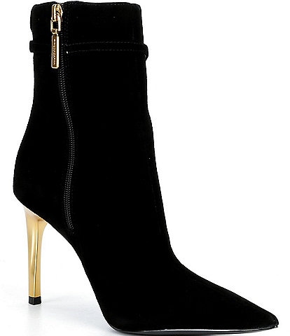 Donna Karan Poppy Suede Ornament Metallic Stiletto Heel Booties