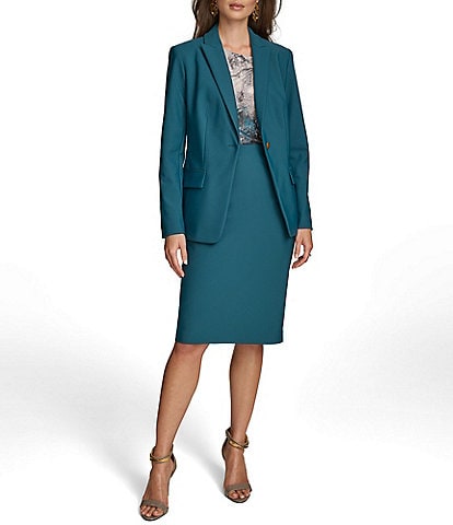 Donna Karan Precision Ponte Lapel Collar 1-Button Blazer & Knee Length Coordinating Pencil Skirt