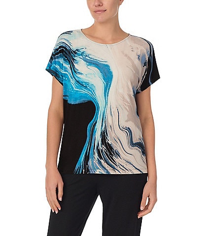 Donna Karan Printed Short Sleeve Boat Neck Sleep Top