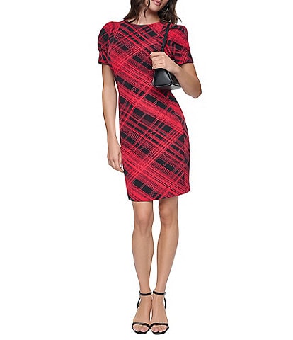 Donna Karan Printed Short Sleeve Sheath Dress