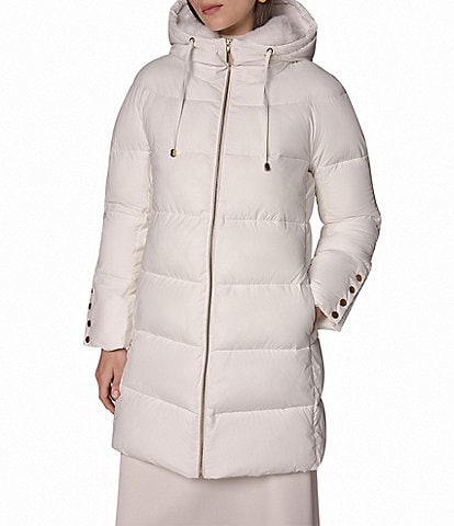 Donna Karan Quilt Pattern High Hooded Down Filled Zip Front Puffer