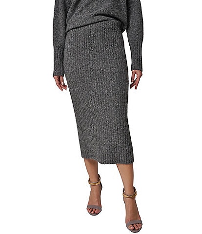 Donna Karan Ribbed Knit Wool Blend Midi Length Pull-On Skirt
