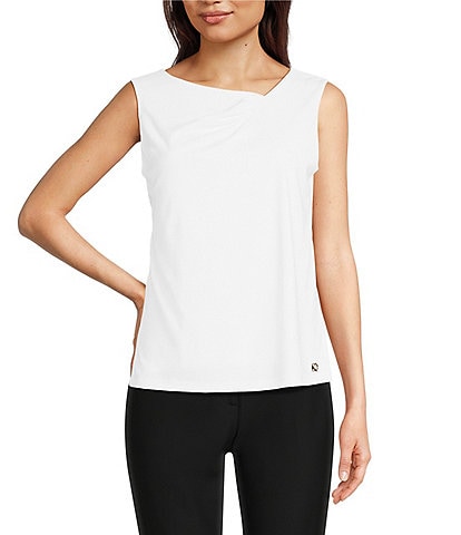 Donna Karan Ruched Asymmetrical Neckline Sleeveless Top